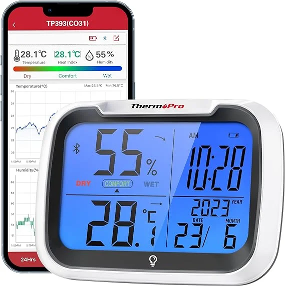ThermoPro Bluetooth higrometer, termometer s časom in datumom zadnjikos 1 ThermoPro Bluetooth higrometer, termometer s časom in datumom - slika 1