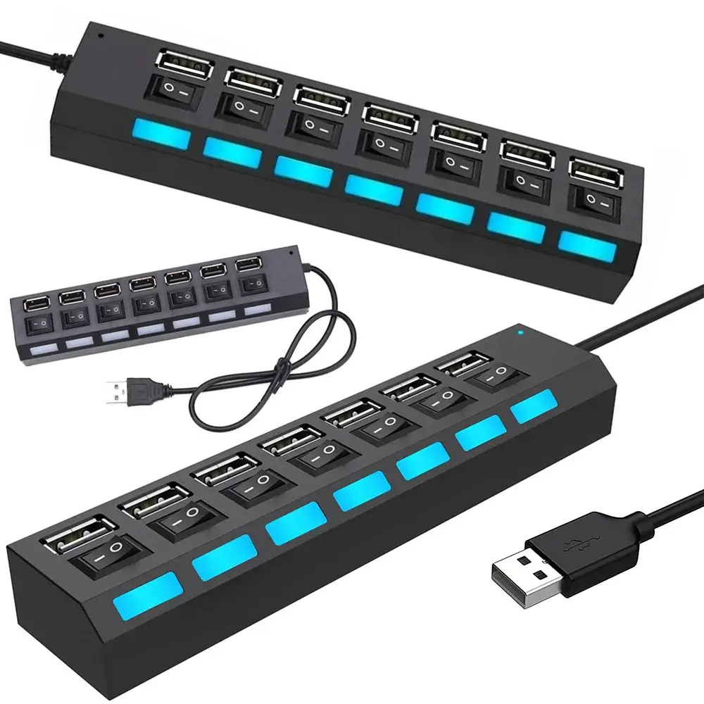 7 vratni USB 2.0 razdelilnik s stikalom – priklopna postaja zadnjikos 1 7 vratni USB 2.0 razdelilnik s stikalom – priklopna postaja - slika 1