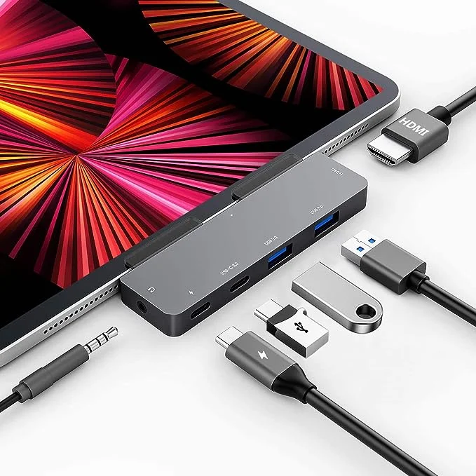 GKEAPZA Razdelilnik za iPad 6v1 zadnjikos 1 GKEAPZA 7-in-1 iPad Pro USB C Hub Adapter, 4K HDMI, PD - slika 1