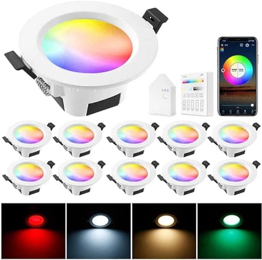 LED Bluetooth vgradni reflektorji, WiFi z pametno ploščo, 10 kosov.1 WLAN Bluetooth vgradni reflektorji z ploščo, 9 W, RGBWC, WiFi, 9 kos - slika 1