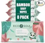 ECO SOUL 100% bambusovi otroški čistilni robčki, 8 paketov po 64 robčkov