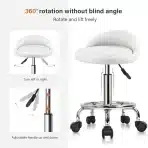KKTONER Rolling Stool, okrogel delovni stol, nastavljiva višina, 48 - 63 cm, iz umetnega usnja, bela - slika 2
