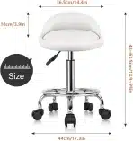KKTONER Rolling Stool, okrogel delovni stol, nastavljiva višina, 48 - 63 cm, iz umetnega usnja, bela - slika 6