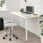 KKTONER Rolling Stool, okrogel delovni stol, nastavljiva višina, 48 - 63 cm, iz umetnega usnja, bela - slika 4