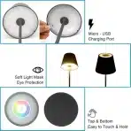 LED baterijska namizna svetilka, RGB zatemnitev, siva - slika 4