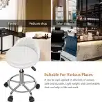 KKTONER Rolling Stool, okrogel delovni stol, nastavljiva višina, 48 - 63 cm, iz umetnega usnja, bela - slika 3