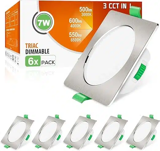 ALUSSO Lot de 6 Spot LED Encastrable 68mm,7W Led Spot Dimmable AC 220-240V,3000K 4000K 6500K Étanche IP65 Réglable Plafonnier Encastré pour Salle de Bain,Salon,Chambre,Cuisine,Rond,Blanc
