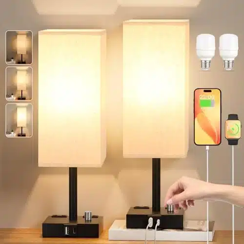 Komplet 2 nočnih svetilk Kakanuo s priključki USB A + USB C6 Kakanuo nočnI svetilkI set 2 z USB, zatemnitev, 2 LED žarnici - slika 1