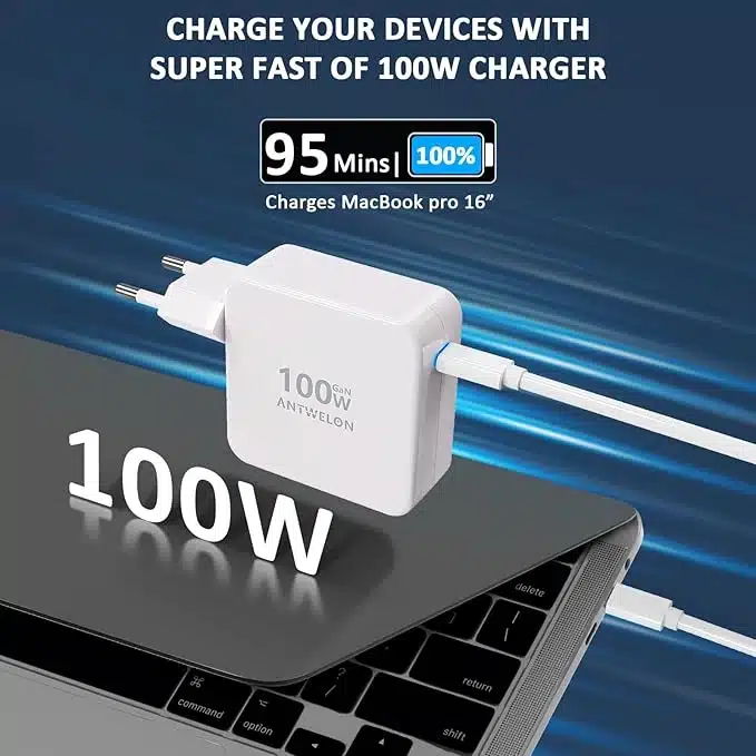 ANTWELON 100 W USB C oplader GAN voeding voor MacBook Pro 16 15 14 inch