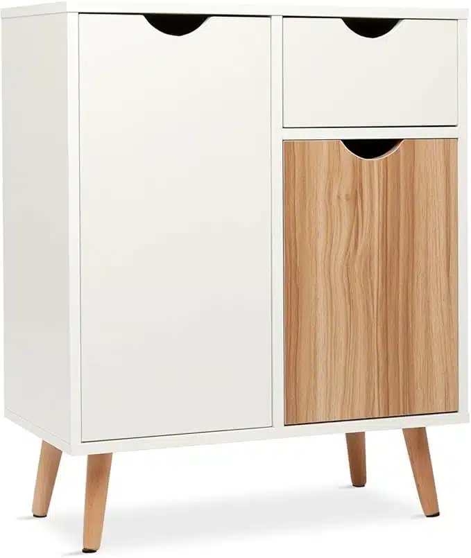 zadnjikos61c16KRmuIL._AC_SX679_ Meerveil lesena omarica z 1 predalom 2 vrati za dnevno sobo Spalnica Hodnik bela in naravna 60 x 30 x 73 cm - slika 1