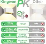 Kingwen 20 W LED Stenska Svetilka, 3000 K, IP65 Vodoodporna - slika 5