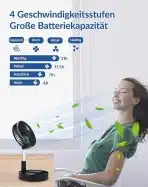 Primevolve baterijski ventilator, zložljiv, 4 hitrosti, črn - slika 7