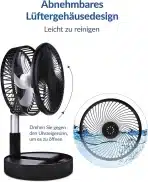 Primevolve baterijski ventilator, zložljiv, 4 hitrosti, črn - slika 5