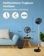 Primevolve baterijski ventilator, zložljiv, 4 hitrosti, črn - slika 3