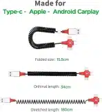 AICase 3-v-1 spiralni kabel, CarPlay, USB-C, Lightning, Micro-USB - slika 7