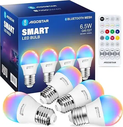 Aigostar Mesh – G45 6.5W pametne Bluetooth žarnice E27 - Paket 4 zadnjikos 1 Aigostar Mesh – G45 6.5W pametne Bluetooth žarnice E27 - Paket 4 - slika 1