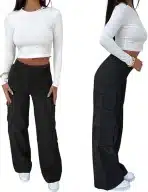 Nuofengkudu ženske raztegljive široke cargo hlače - slika 6