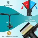 FORIOUS 3-v-1 Dvoročna kuhinjska pipa - črna - slika 3