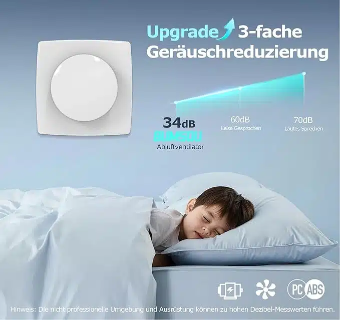 BUMSOU VMC Badkamer met afstandsbediening, 11 lichteffecten, bidirectioneel, 6 snelheden, afvoerventilator met geheugenfunctie, 100 mm stille borstelloze motor DC