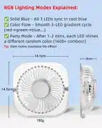 GOBRILLFUN RGB namizni ventilator – USB, 3 hitrosti, 180° nagib - slika 6