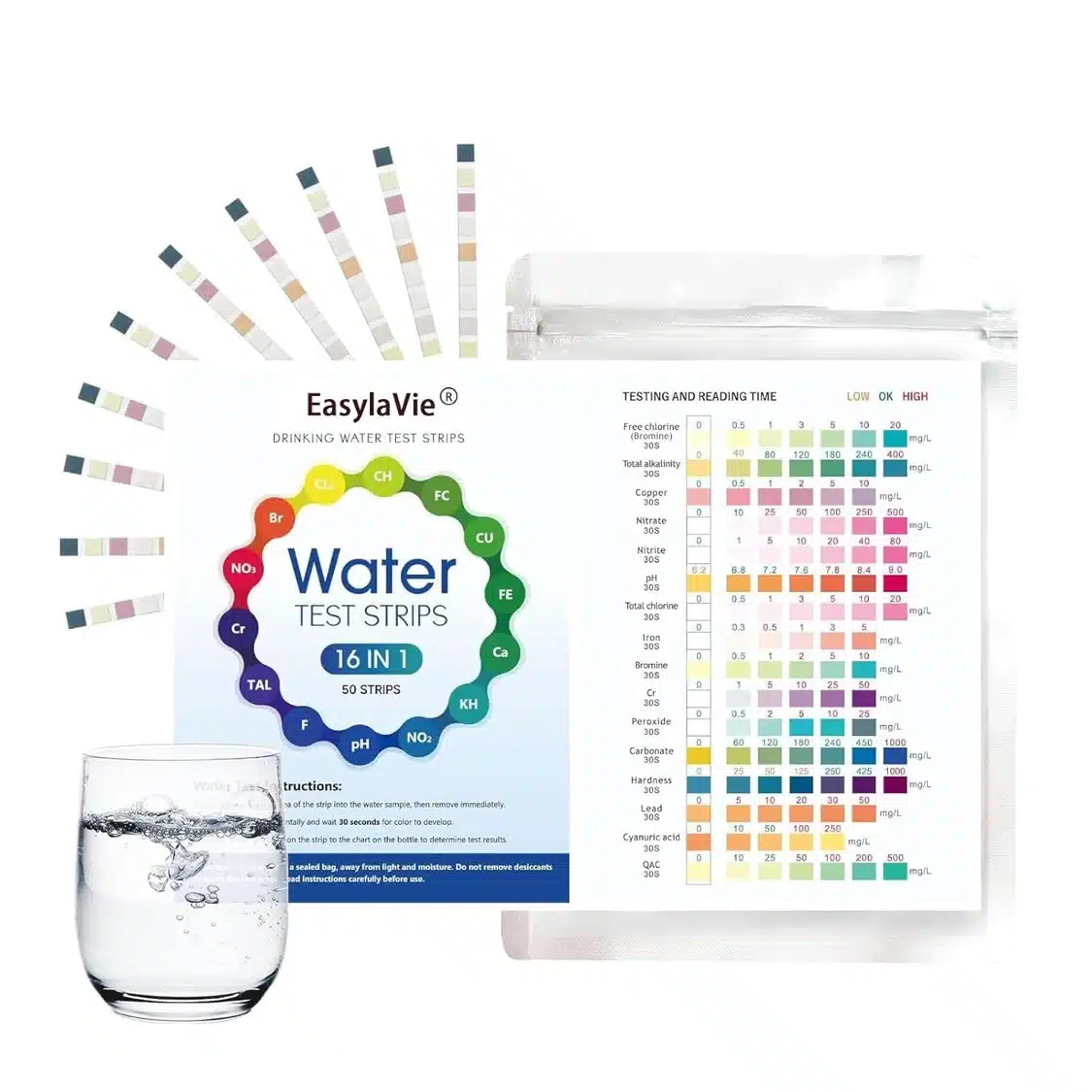 71qlEvmot3L._SL1500_ EasylaVie tester kakovosti pitne vode 16-v-1 – 50 kos - slika 1