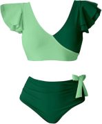 SANGDUT dvodelni green push-up bikini set z visokim pasom - slika 4