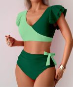 SANGDUT dvodelni green push-up bikini set z visokim pasom - slika 2