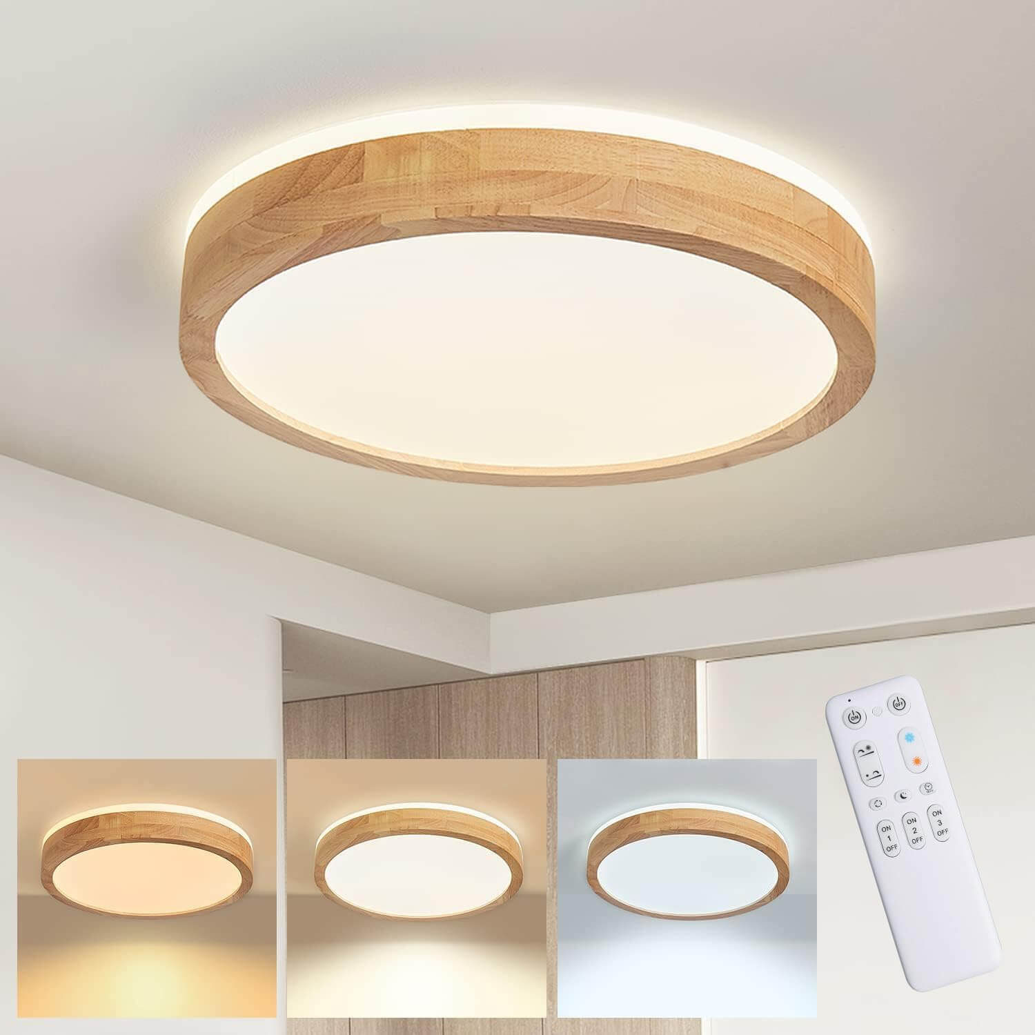 Featured image for 'BAEROLC Zatemnljiva LED stropna svetilka iz lesa z daljinskim upravljalnikom - 40 cm' BAEROLC Zatemnljiva LED stropna svetilka iz lesa z daljinskim upravljalnikom - 40 cm - slika 1