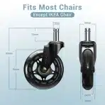 Joyvita – Komplet 5 koles za pisarniški stol 11 × 22 mm - slika 2