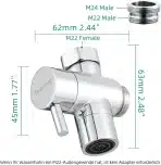 Tecmolog triosmerni ventil za pipo – krom, adapter m22–m24 - slika 3