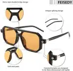 FEISEDY – retro 70s kvadratna očala UV400 - oranžna črna - slika 4