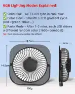 GOBRILLFUN rgb namizni ventilator usb siv - slika 5