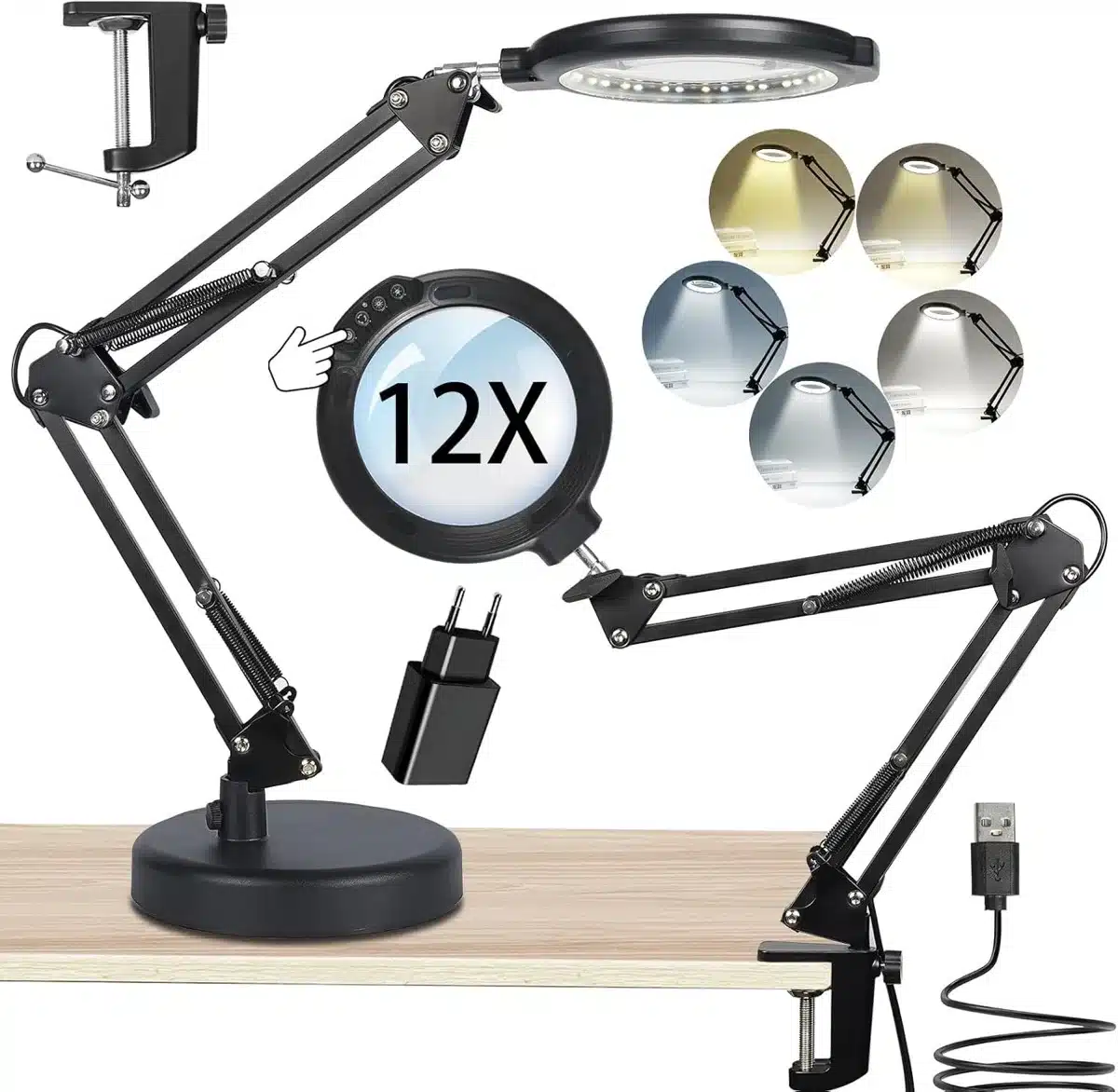 12_x_table_01 GABORISH Namizna povečevalna svetilka 12× z LED osvetlitvijo - slika 1