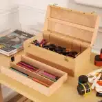 VISWIN Velika lesena umetniška škatla za shranjevanje, 40 x 20 x 15,5 cm - slika 2