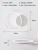 KAUCQI 55 cm LED stropna luč z daljincem - 36 W - slika 4