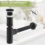 HIBBENT črn sifon z odtočnim pop-up ventilom za umivalnik, G1 1/4" - slika 2