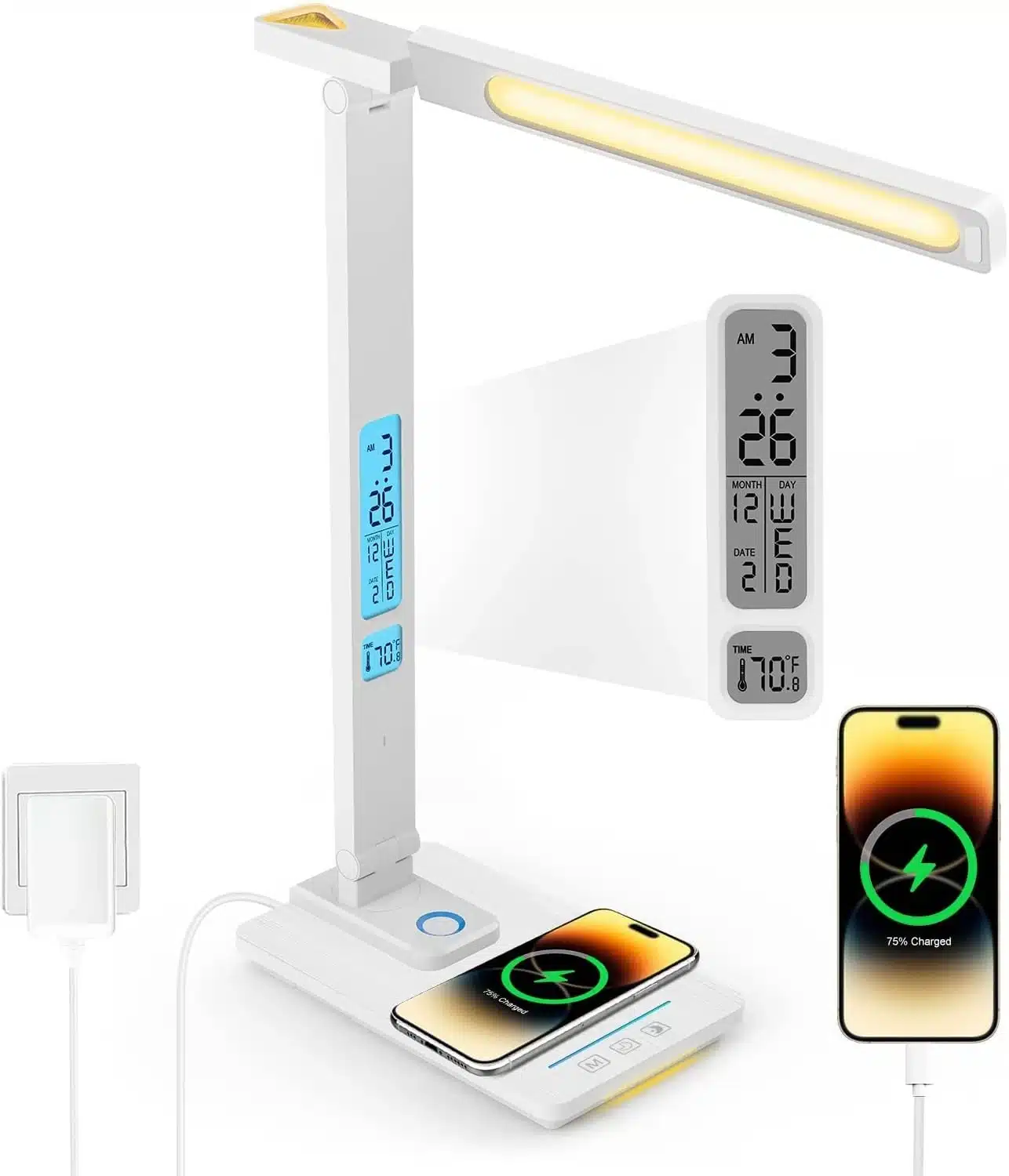 61edTahTicL._AC_SL1500 LAOPAO LED 10 W Namizna svetilka z uro in brezžičnim polnilcem - slika 1