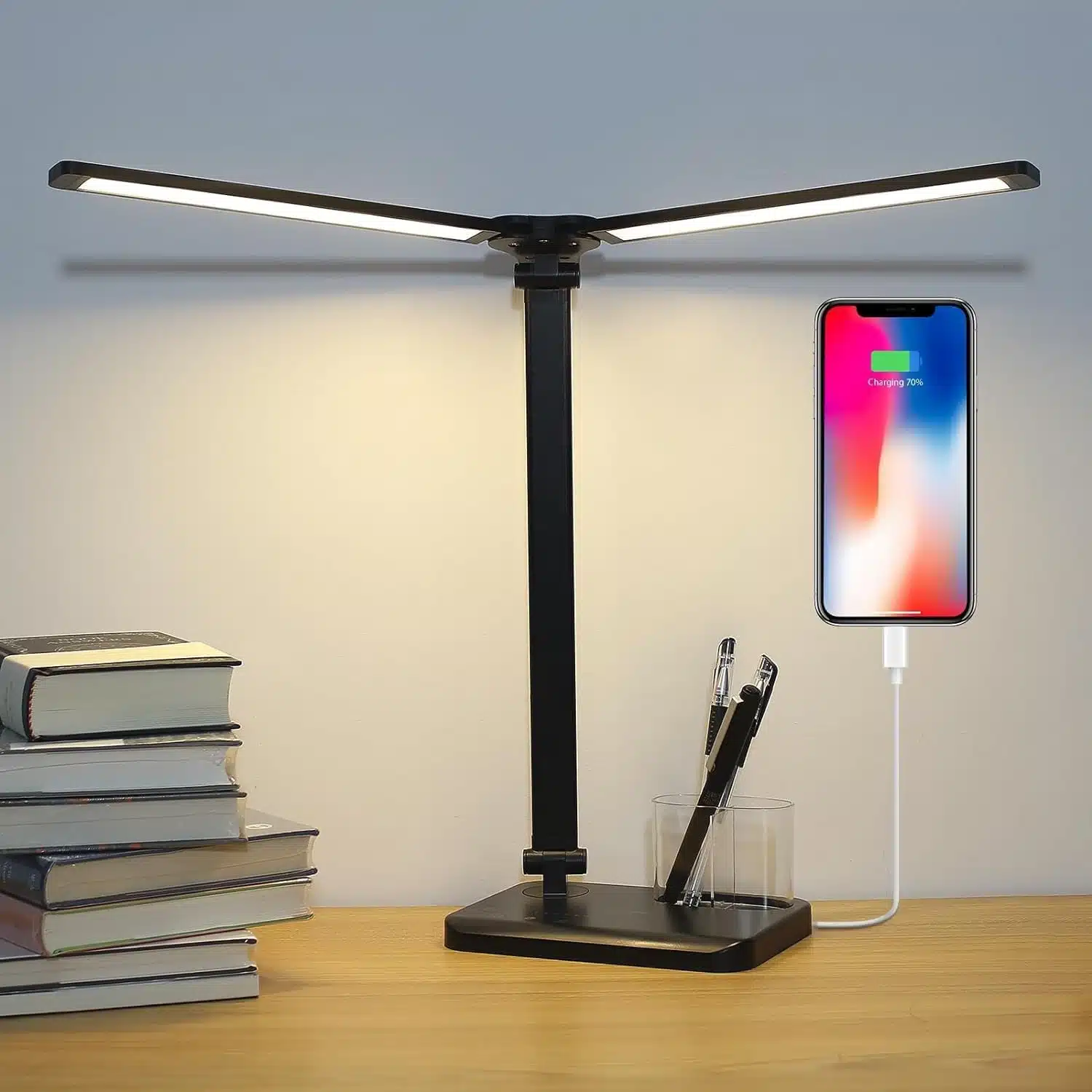 61qSPvPRwrL._AC_SL1500 IVICT LED namizna svetilka z dvojno roko in USB priključkom - slika 1