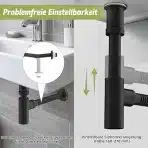HIBBENT črn sifon z odtočnim pop-up ventilom za umivalnik, G1 1/4" - slika 6