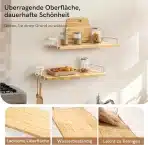 2x GRONDA 40cm stenska polica iz lesa s 5 kavlji - slika 3