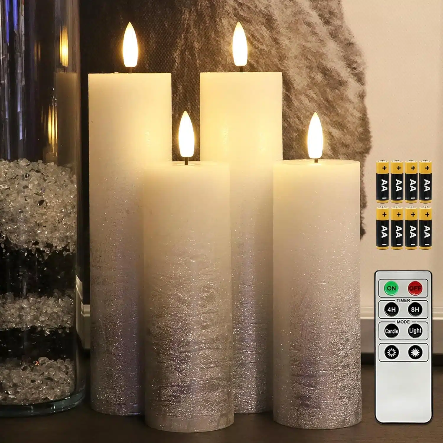 81lUawuI2ZL._AC_SL1500 4x FANNA LED voščene adventne sveče srebrne z daljincem - slika 1