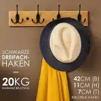 LARHN 42 cm stensko obešalo iz bambusa s 4 črnimi trojnimi kaveljčki - slika 2