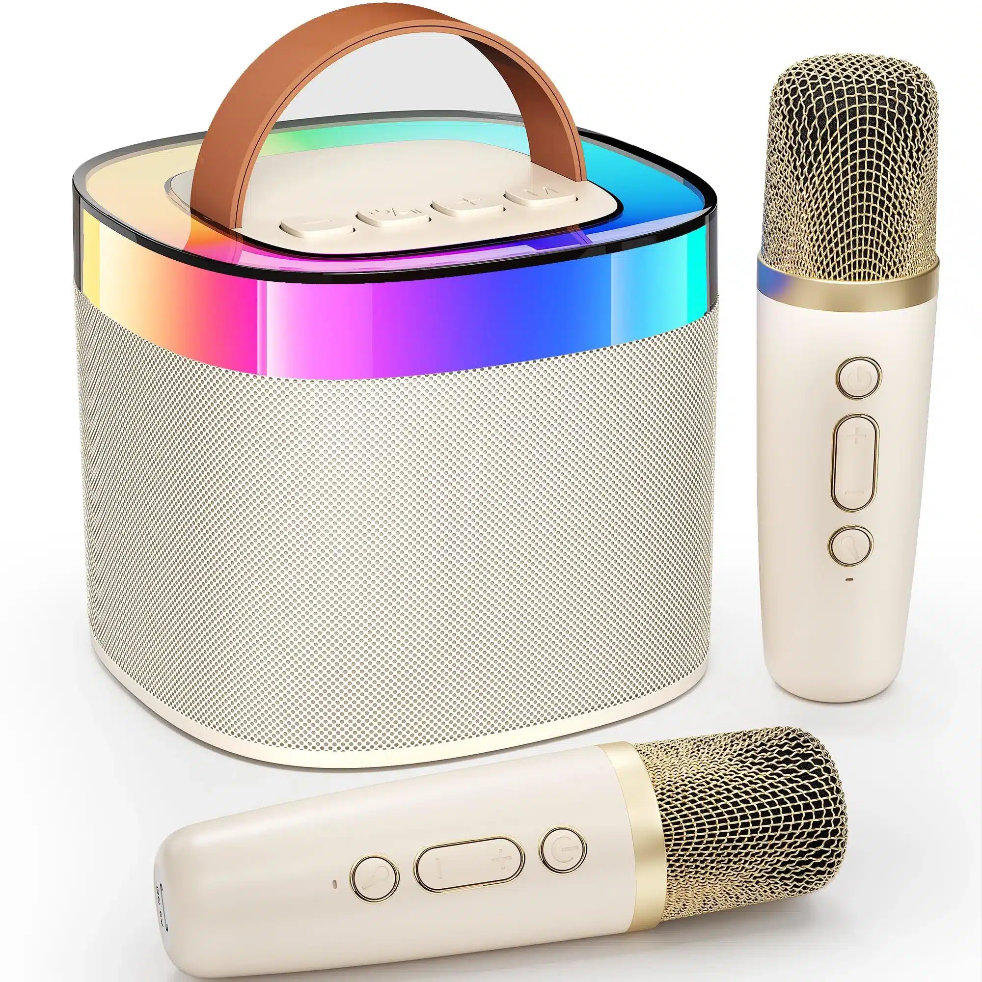 ANKUKA-portable-karaoke-machine-01 Ankuka Bluetooth karaoke zvočnik z mikrofonoma bel - slika 1