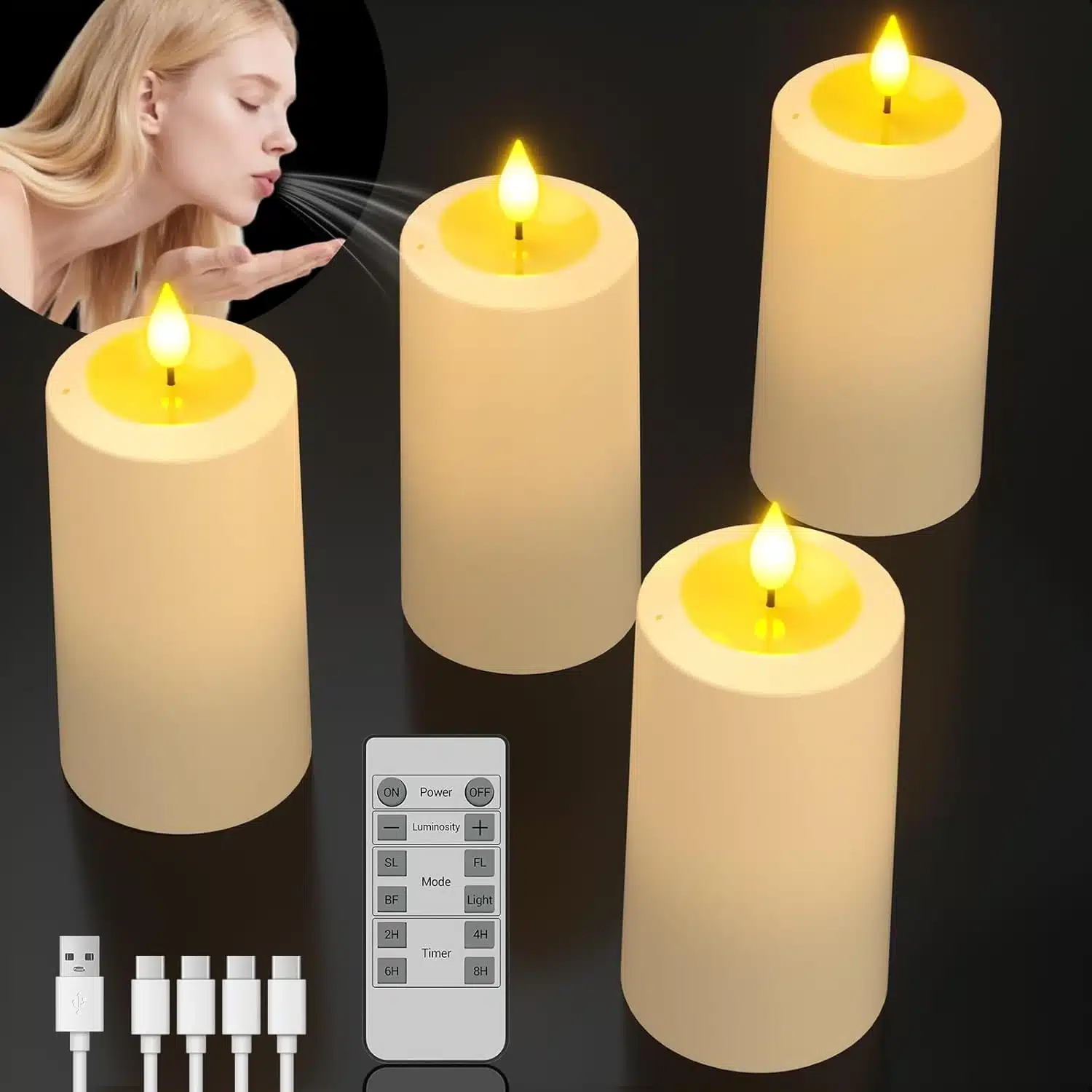 61v95YHsiRL._AC_SL1500 4x SOULBAY polnilne LED stebrne sveče z daljincem - slika 1