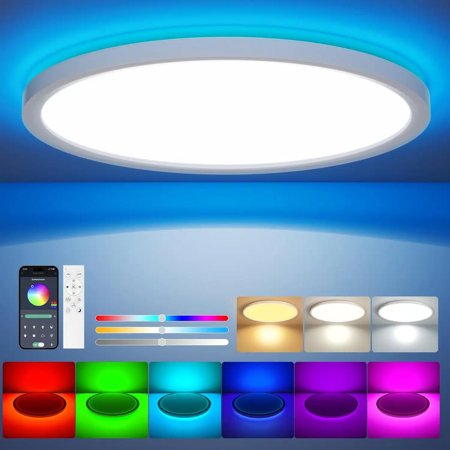 61zSFR37kwL._AC_SL1500 (1) APHYNI 30 cm LED stropna svetilka RGB z daljincem - slika 1