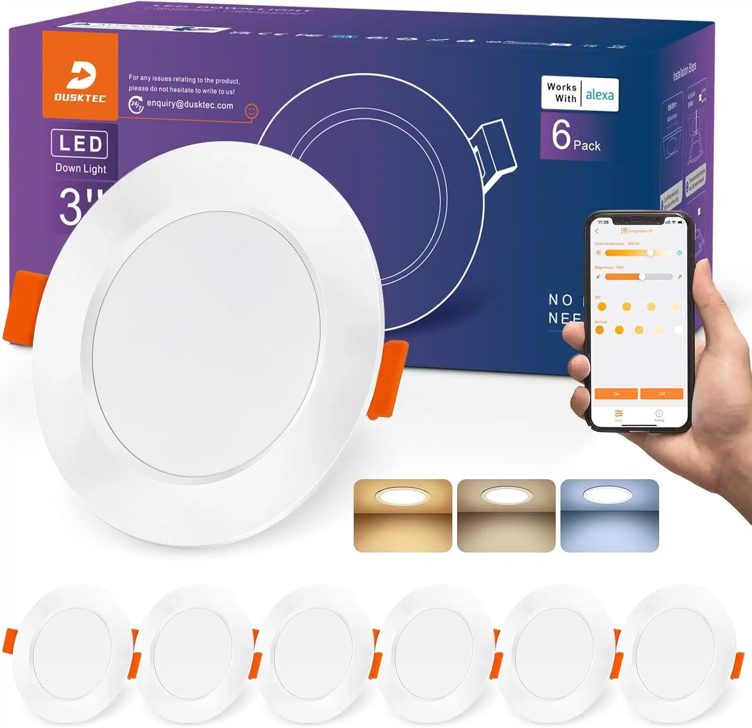 711WQa6CbXL._AC_SL1500 6x DUSKTEC 92mm pametni LED vgradni reflektor - slika 1