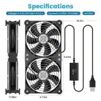 ELUTENG 2v1 USB ventilator z nastavljivo hitrostjo 120mm - slika 2