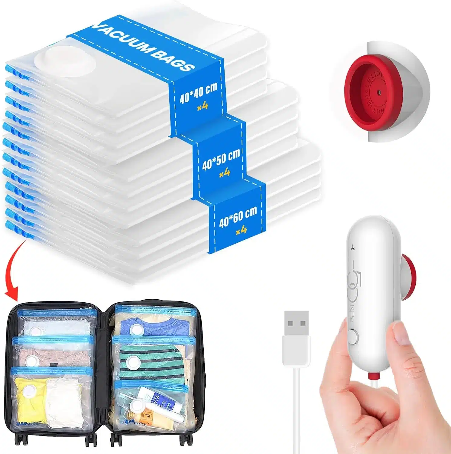 71dV6681L1L._AC_SL1500 12x VACBIRD Vakuumske vrečke za oblačila z USB črpalko - slika 1