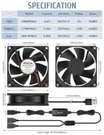 2x WATHAI USB ventilator za hlajenje elektronike 80mm - slika 3