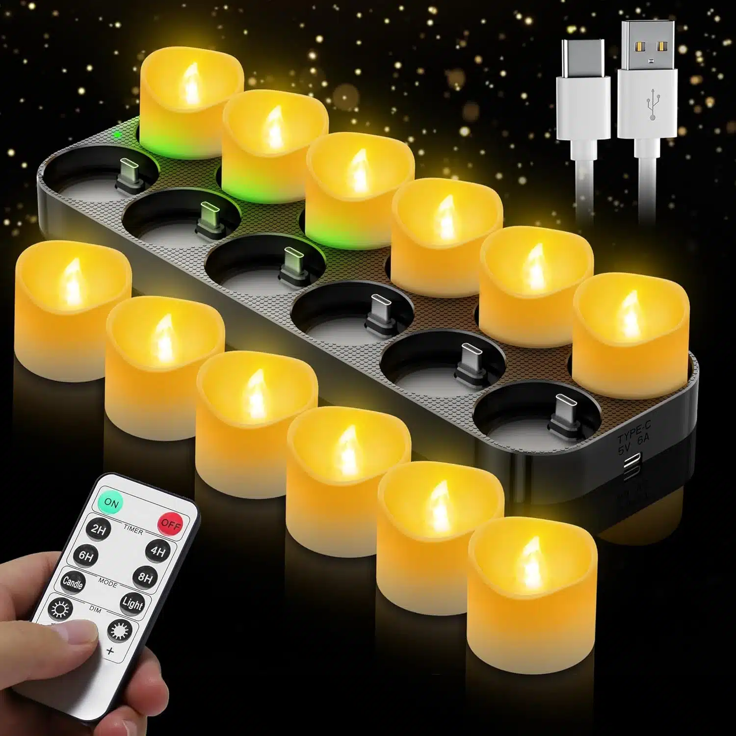 81jRNtxWYKL._AC_SL1500 12x DAPHOMEU polnilne LED čajne svečke z daljincem - slika 1